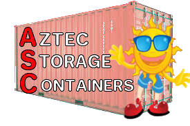 Aztec Storage Containers logo with sun character.