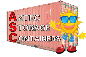 Aztec Storage Containers logo with sun mascot. Aztec Storage Containers logo with sun mascot.