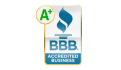 A+ BBB Accredited Business logo on black.