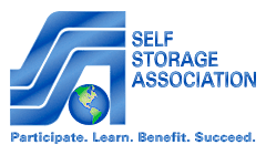 Logo of Self Storage Association, globe included.
