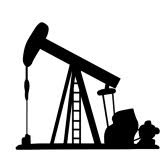 Oil pumpjack silhouette on white background.